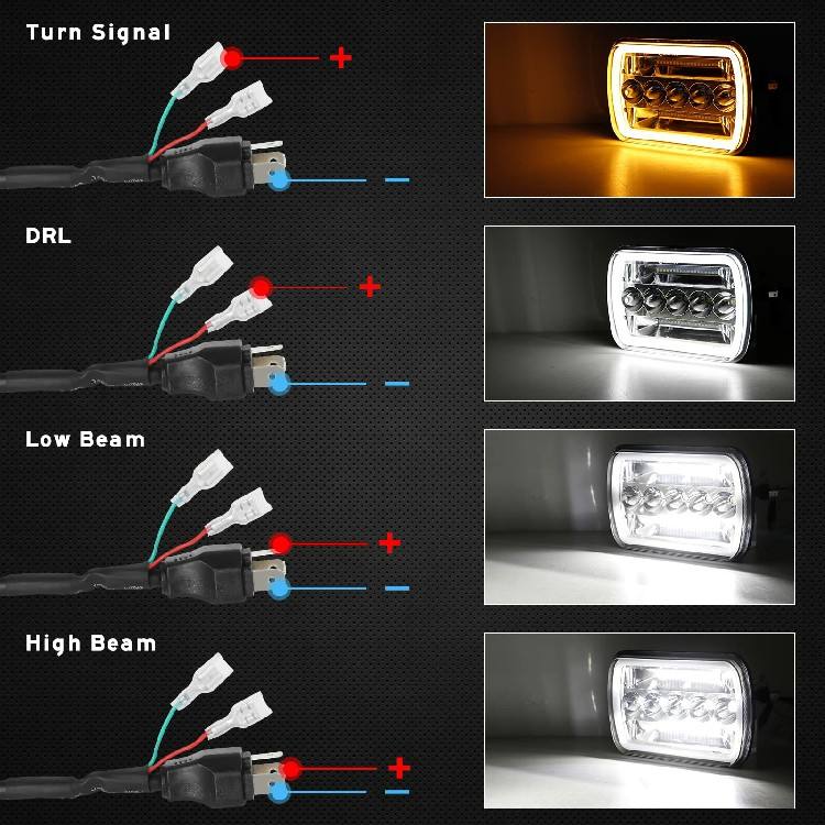 5x7 LED Headlight With Halo Amber White DRL