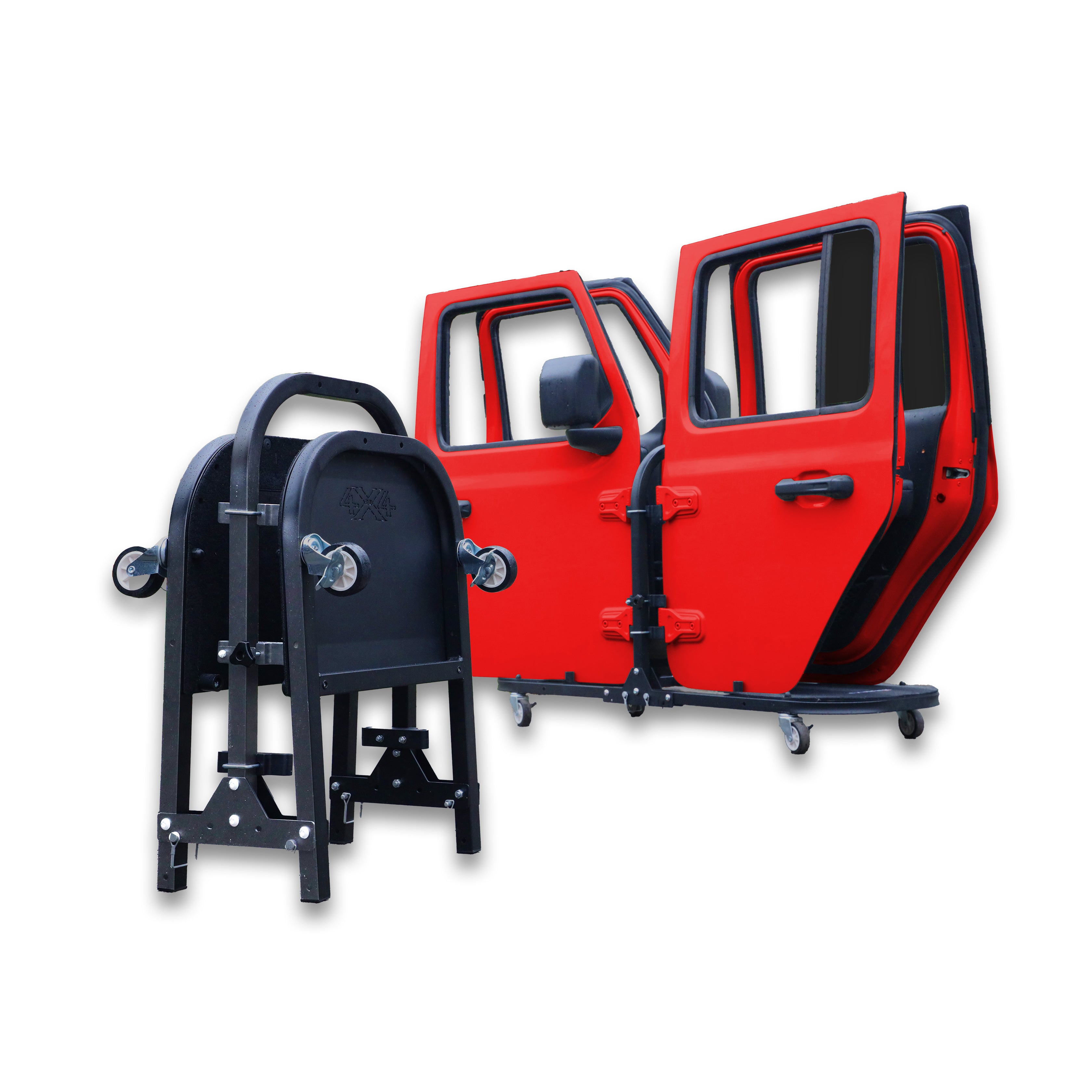 EZ4X4 Jeep 4 Door Aluminum Folding Rolling Door Cart - Storage Door Rack Holder Stand